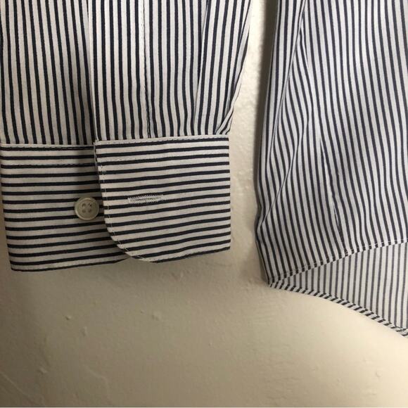 Marquis Nautical Sailor Striped Bedazzled Long Sleeve Button Up Collar Shirt Top - Picture 6 of 8